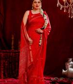 Radha- Bandhani chiffon saree Hand Embroidery