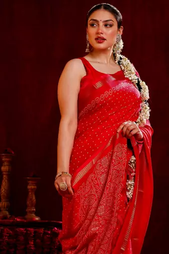 Radha- Bandhani chiffon saree Hand Embroidery