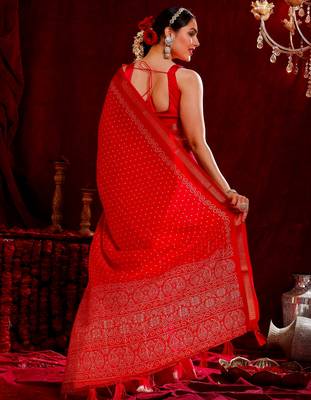 Radha- Bandhani chiffon saree Hand Embroidery 3