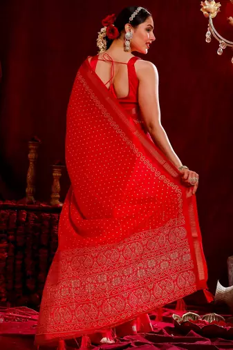 Radha- Bandhani chiffon saree Hand Embroidery