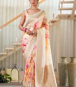ruchir     tussar with flower print hand embroidery