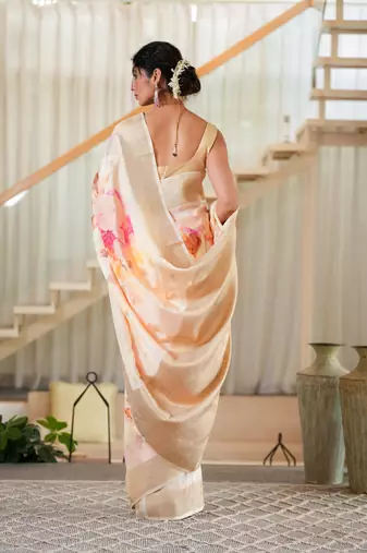 ruchir     tussar with flower print hand embroidery
