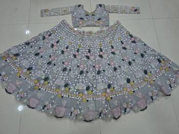 Grey Color Multi Thread Embroidery,Dori And Sequins Work Butterfly Net Lehenga Choli  4