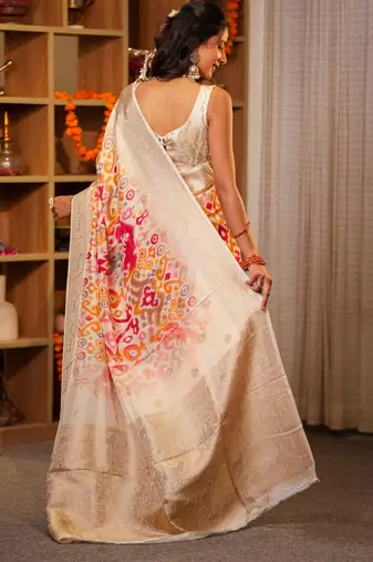 manjari tussar with ikaat print hand embroidery