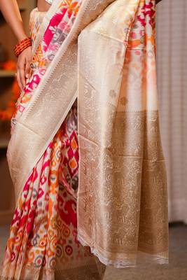 manjari tussar with ikaat print hand embroidery 4
