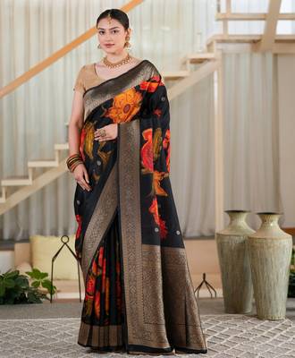 hema tussar with flower print hand embroidery 1