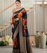 hema tussar with flower print hand embroidery
