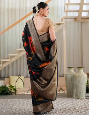 hema tussar with flower print hand embroidery 2