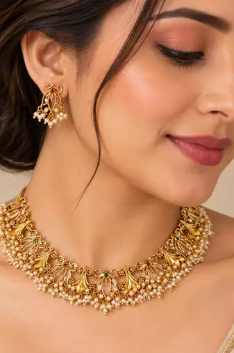 Multicolor polki gold-plated necklace set