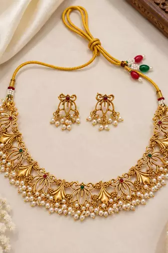 Multicolor polki gold-plated necklace set