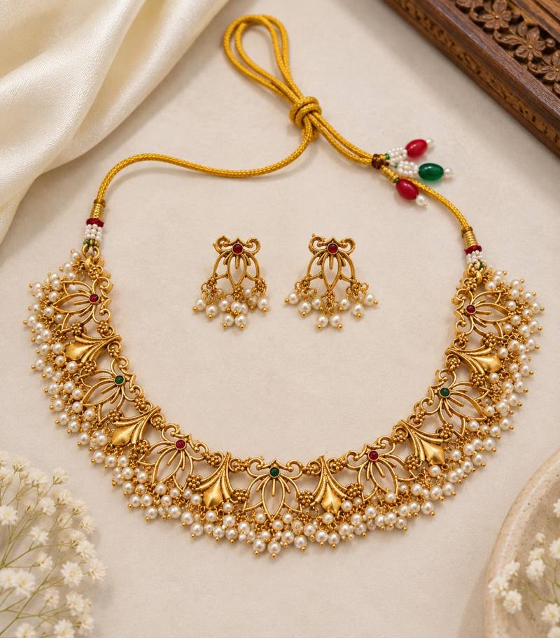 Multicolor polki gold-plated necklace set