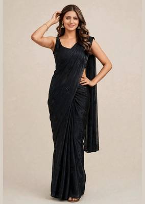 Luxury satin saree with coffee bead flower butti work 4
