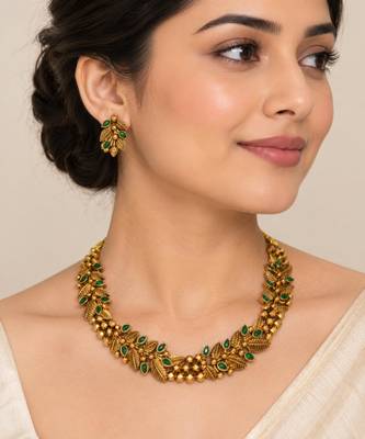 Green gold-plated traditional necklace set 1