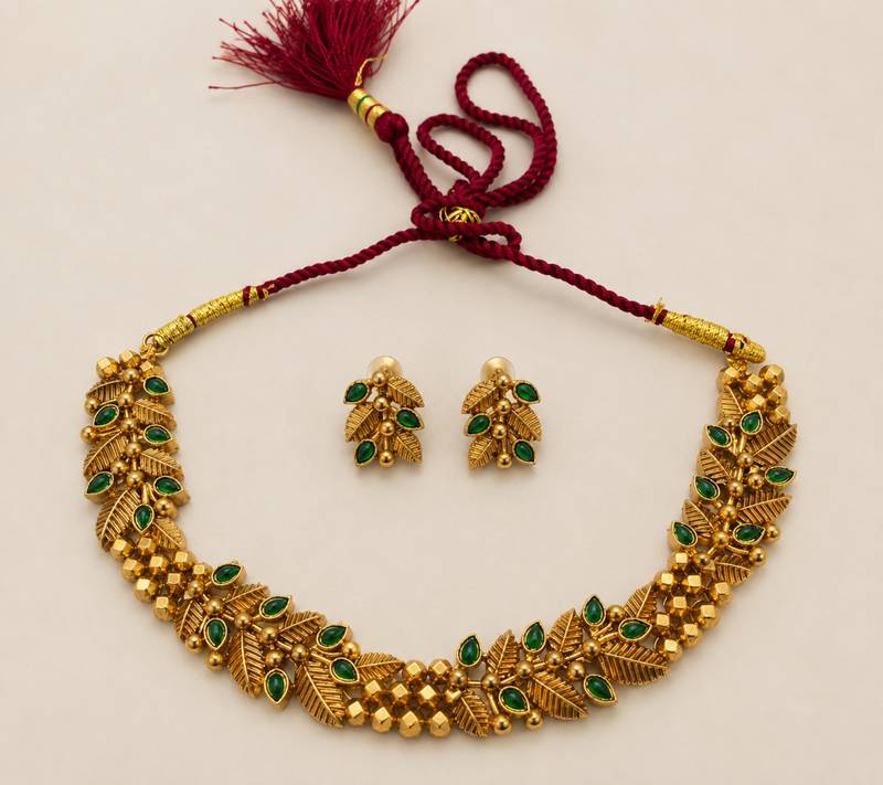 Green gold-plated traditional necklace set