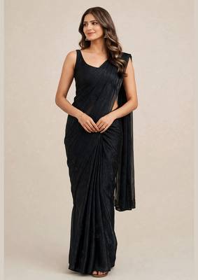 Luxury satin saree with coffee bead flower butti work 5