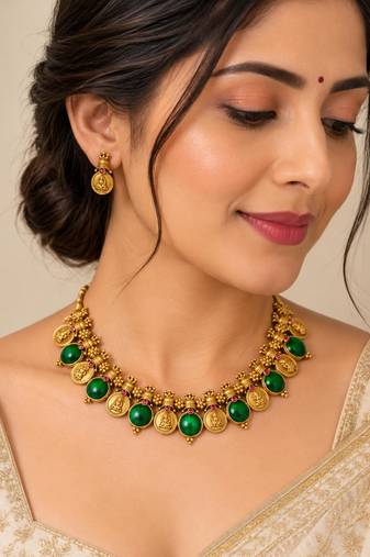 Green gold-plated festive necklace set