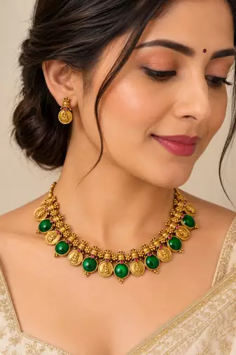 Green gold-plated festive necklace set
