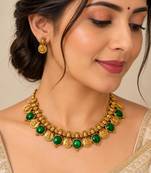 Green gold-plated festive necklace set