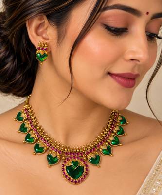 Green gold-plated ethnic necklace set 1
