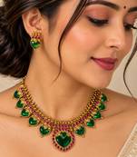 Green gold-plated ethnic necklace set