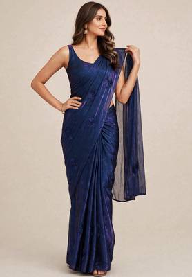 Partywear satin saree with coffee bead floral butti work 4
