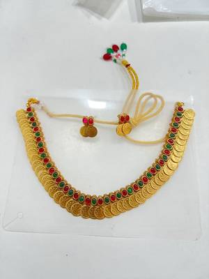 Multicolor gold-plated coin statement necklace set 2