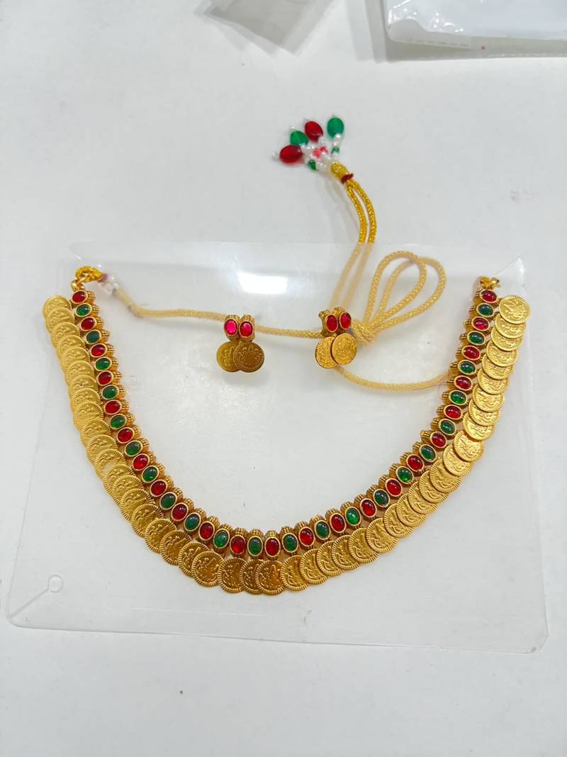 Multicolor gold-plated coin statement necklace set