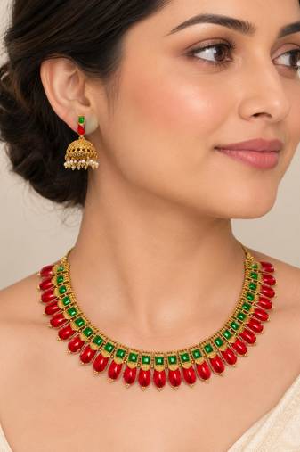 Multicolor gold-plated traditional necklace set