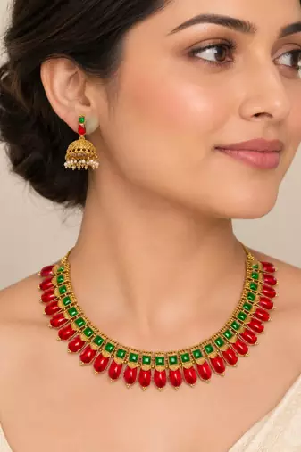 Multicolor gold-plated traditional necklace set