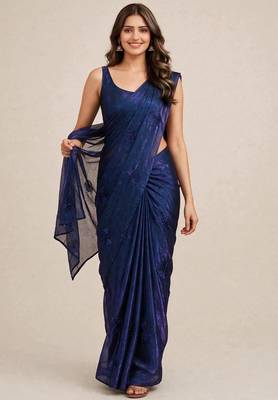 Partywear satin saree with coffee bead floral butti work 5