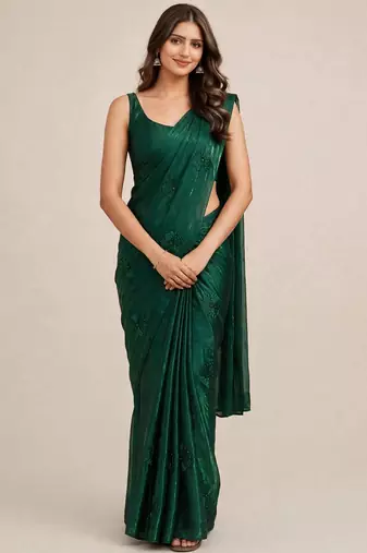 Stylish satin saree with coffee bead floral butti work