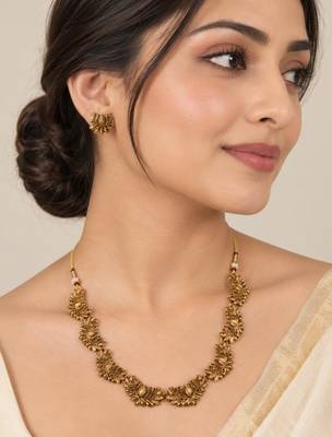 Elegant gold-plated festive lotus necklace set 1