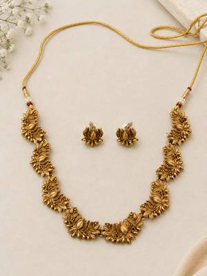 Elegant gold-plated festive lotus necklace set 2
