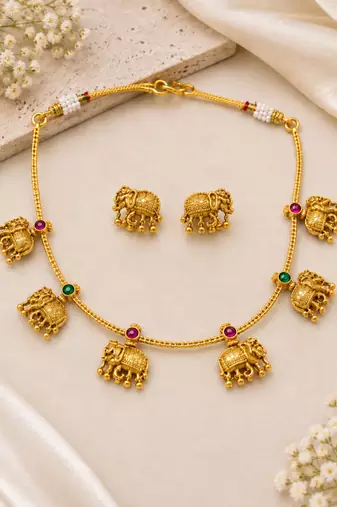Multicolor gold-plated heritage necklace set