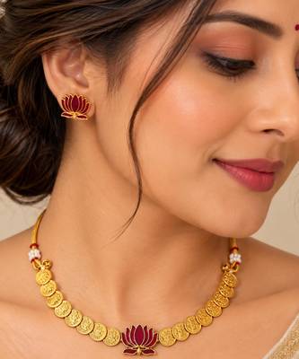 Ruby gold-plated traditional necklace set 1