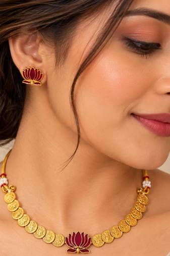 Ruby gold-plated traditional necklace set