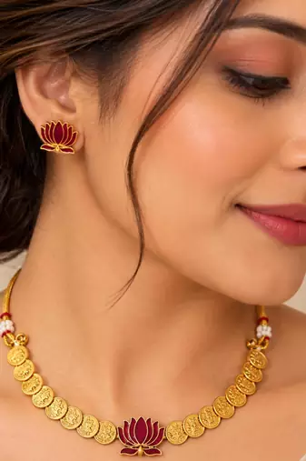 Ruby gold-plated traditional necklace set