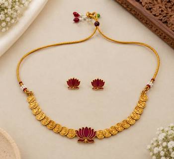 Ruby gold-plated traditional necklace set 2