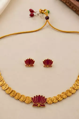 Ruby gold-plated traditional necklace set