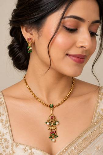 Multicolor gold-plated festive necklace set
