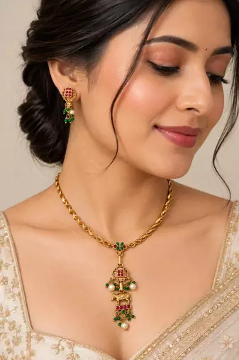 Multicolor gold-plated festive necklace set