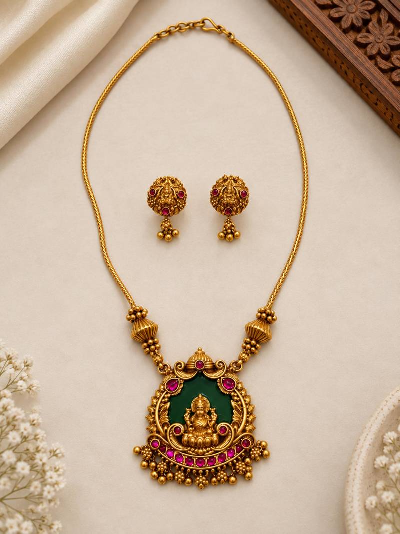 Multicolor gold-plated ethnic necklace set