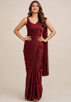 Designer satin saree with elegant coffee bead butti work 1