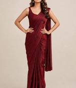 Designer satin saree with elegant coffee bead butti work