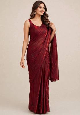 Designer satin saree with elegant coffee bead butti work 5