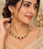 Multicolor gold-plated festive necklace set