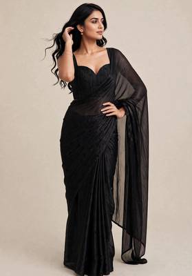 Premium satin saree with designer floral bead work blouse 3