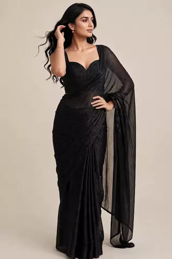 Premium satin saree with designer floral bead work blouse
