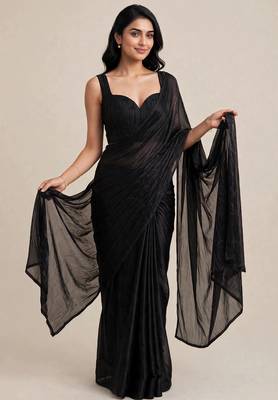 Premium satin saree with designer floral bead work blouse 1