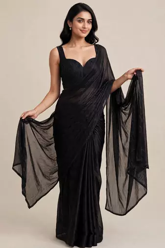 Premium satin saree with designer floral bead work blouse